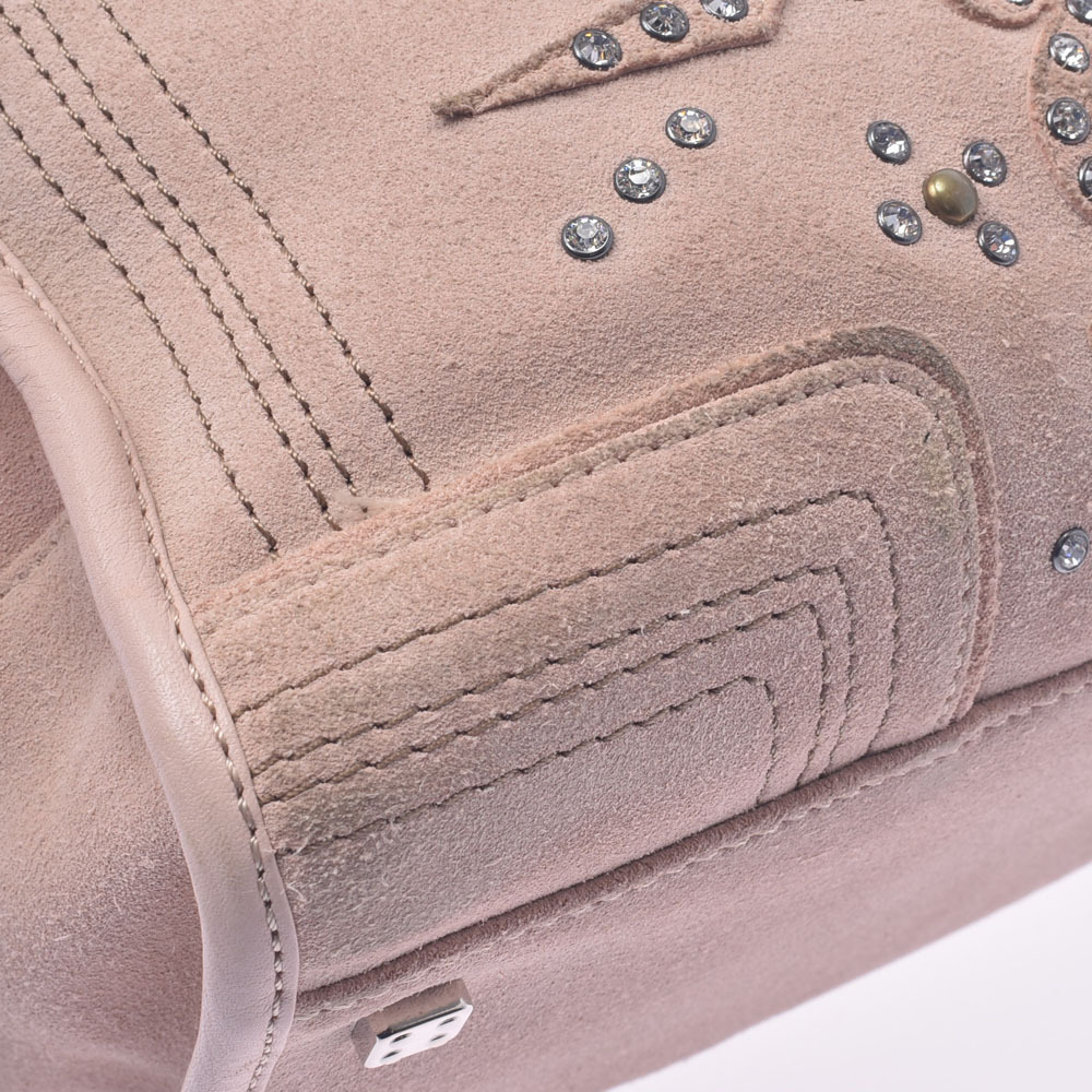 LOEWE Rhinestone Pink Beige Tan Suede Handbag - Picture 8 of 11